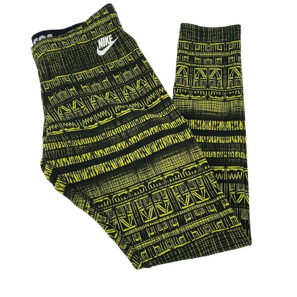 Nike Pants - Nike black acid green-yellow graphic leggings womens size medium